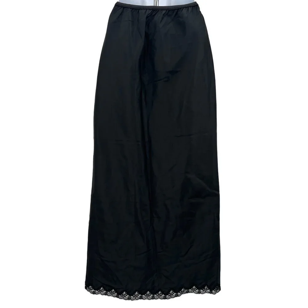 Vintage Long Slip‎ with Back Slit Black Nylon Dacron Polyester Wonder Maid 70s